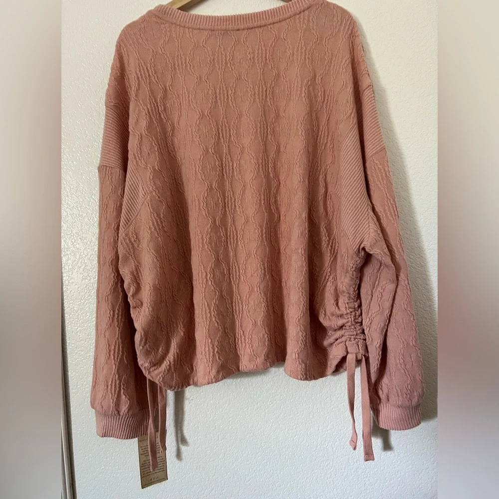 NWT Democracy Textured Pink Sweatshirt Top Ruched Drawstring Side Ties 3X - Picture 7 of 7